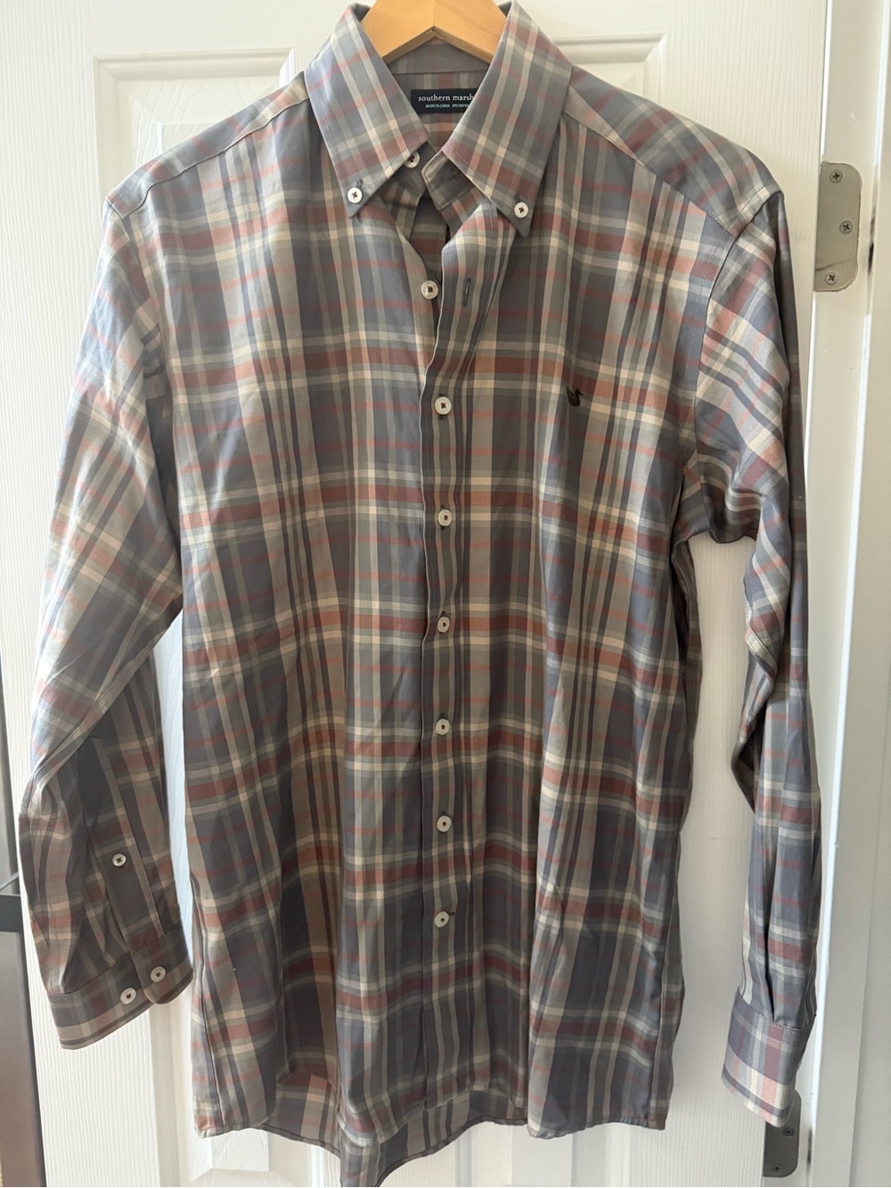 Southern Marsh Men's Plaid Button-Down Shirt in Gray, Tan and Blue